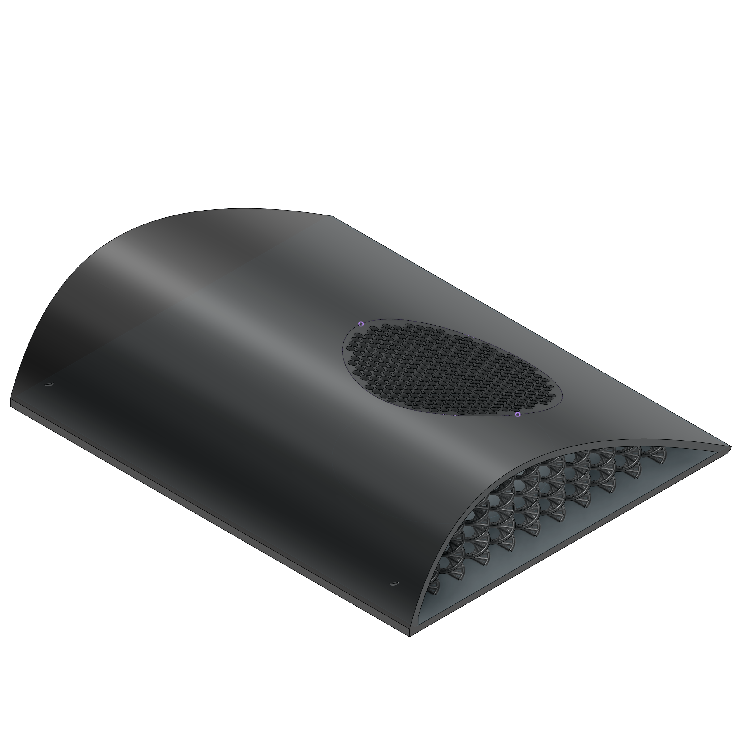 Gene Scout CAD render, isometric view of the enclosure and hex acoustic grille